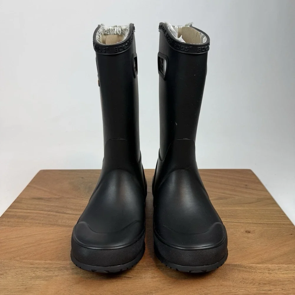 New NIB Big Kids Childrens Bogs Rainboot Plush Black Waterproof Boots Size 2 Y